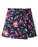 CrayonFlakes Cotton Floral Printed Bow Applique Detailed Skorts - Navy Blue