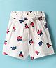 CrayonFlakes Rayon Floral Printed Shorts With Bow Applique Detailed Attached Belt - Off White