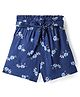 CrayonFlakes Rayon Floral Printed Shorts With Attached Belt - Navy Blue