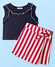 CrayonFlakes Sleeveless Solid Crop Top & Striped Flapped Skort Set - Navy