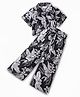 CrayonFlakes Half Sleeves Floral Printed Shirt Style Crop Top With Coordinating Palazzo Set - Black
