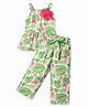 CrayonFlakes Rayon Sleeveless Floral Printed Top With Coordinating Palazzo Set - Off White & Green