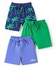 Babyhug Cotton Knit Mid Thigh Length Shorts with Beach Theme Print Pack of 3 - Navy Blue Green & Blue