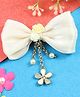 Asthetika Hanging Floral Charms Embellished Bow Designed Hair Clip - White