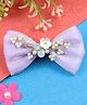 Asthetika Floral Charms Embellished Bow Designed Hair Clip - Purple