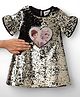 Babyhug Disney Cotton Woven Half Bell Sleeves Party Dress with Elsa & Anna Applique & Sequin Detailing - Black