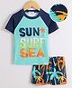 Mark & Mia Half Raglan Sleeves Two Piece Swimsuit With Beach Theme Print - Blue