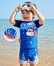Mark & Mia Half Raglan Sleeves Two Piece Swimsuit With Animal Print & Fish Applique - Blue