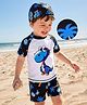 Mark & Mia Half Raglan Sleeves Two Piece Swimsuit With Dino Print & Swimming Cap - White & Black
