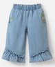Mark & Mia Washed Capri with Pineapple Embroidery & Frills - Light Blue
