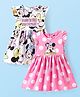 Babyhug Disney Single Jersey Knit Frill Sleeves Frocks With Minnie Mouse Graphics Pack of 2 - White & Pink