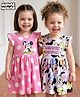Babyhug Disney Single Jersey Knit Frill Sleeves Frocks With Minnie Mouse Graphics Pack of 2 - White & Pink