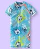 Babyhug Half Raglan Sleeves Water Repellent Legged Swimsuit with Football Print - Light Blue