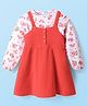 Babyhug Cotton Knit Full Sleeves Floral Printed Top with Pinafore - Floral