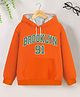 Trampoline Fleece Full Sleeves Brooklyn 91 Text Printed Hooded Sweatshirt Kangaroo Pockets - Orange