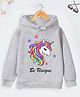 Trampoline Fleece Full Sleeves Unicorn Printed Hooded Sweatshirt - Grey