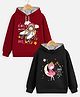 Trampoline Fleece Pack Of 2 Full Sleeves Princess & Typography Printed Hooded Sweatshirts - Maroon & Black