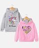 Trampoline Fleece Pack Of 2 Full Sleeves Unicorn & Typography Printed Hooded Sweatshirts - Grey & Pink