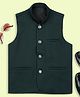 KIDS ISLAND Sleeveless Solid Nehru Jacket - Bottle Green