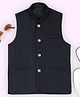 KIDS ISLAND Sleeveless Solid Nehru Jacket - Navy Blue