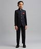 KIDS ISLAND Full Sleeves Solid Jodhpuri Blazer With Pant - Navy Blue