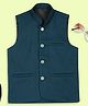 KIDS ISLAND Solid Sleeveless Nehru Jacket - Peacock Green