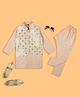 KIDS ISLAND Silk Full Sleeves Check Shaped Threadwork Embroidered & Sequins Embellished Kurta Pyjama With Nehru Jacket Set - Peach