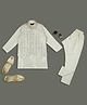 KIDS ISLAND Silk Full Sleeves Kurta Pyjama With Sequence Embellished Nehru Jacket Set - Cream