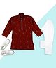 KIDS ISLAND Silk Full Sleeves Sequins Embellished Kurta Pyjama Set - Maroon