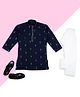 KIDS ISLAND Silk Full Sleeves Sequins Embellished Kurta Pyjama Set - Blue