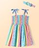 Babyhug Cotton Woven Singlet Sleeves Floral Printed Frock with Headband & Smocking - Multicolor