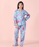 Piccolo Cotton Woven Full Sleeves Teddy Bear Printed Coordinating Night Suit Set With Flip Flops - Blue