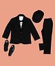 KIDS ISLAND Typography Printed Attached Bow Detailed Tee With Full Sleeves Solid Trousers Blazer & Cap Set - Black