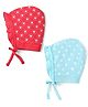 Babyhug Interlock Knit Caps With Heart & Polka Dot Print Pack of 2 - Red & Light Blue
