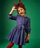 Somersault Cotton Full Sleeves Tree Embroidered Dress - Blue