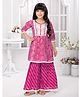 Tiny Kingdom Cotton Three Fourth Sleeves Bandhani Designed Gota Lace Embellished Ethnic Kurta With Gharara - Pink