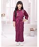 TINY BABY Satin Three Fourth Puffed Sleeves Floral Embellished Top Pant With Jacket Set - Wine