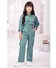 TINY BABY Satin Three Fourth Puffed Sleeves Floral Embellished Top Pant With Jacket Set - Green