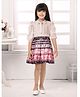 TINY BABY Satin Three Fourth Puffed Sleeves Floral Printed Pearls Embellished Dress - Cream