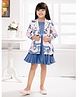 TINY BABY Satin Full Sleeves Bows Printed Jacket With Solid Dress - Blue