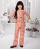 TINY BABY Three Fourth Sleeves Abstract Printed Top With Coordinating Pant & Jacket Set - Peach