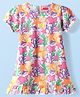 Babyhug Cotton Knit Puffed Sleeves Nighty With Sea Life Print - Pink & White