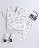 The Magic Wand Cotton Woven Half Sleeves Bunny & Bow Printed Coordinating Night Suit Set - Peach