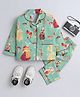 The Magic Wand Cotton Woven Full Sleeves Bunny Printed Coordinating Night Suit Set - Green