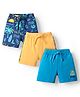 Babyhug Single Jersey Knit Mid Thigh Shorts With Tropical Theme Print Pack Of 3 - Navy Blue Yellow & Light Blue
