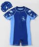 Mark & Mia Half Raglan Sleeves Legged Swimsuit With Space Theme Print & Swimming Cap - Blue