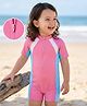Mark & Mia Half Raglan Sleeves Legged Swimsuit With Color Block Design - Pink & Blue