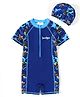 Mark & Mia Half Raglan Sleeves Legged Swimsuit with Animal Print & Cap - Blue