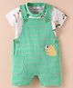 Child World Interlock Knit Half Sleeves Shirt & Striped Dungaree Style Romper with Hippo Embroidery & Floral Print - Light Green