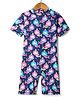 ROVARS Cotton Lycra Half Sleeves Legged Swimsuit with Mermaid  Print - Navy Blue & Purple